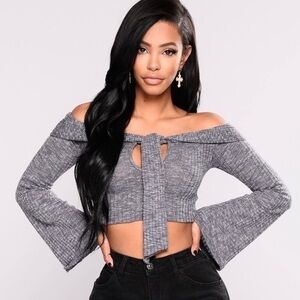 🌖 Fashion Nova Havana Grey Long Sleeved Crop Top